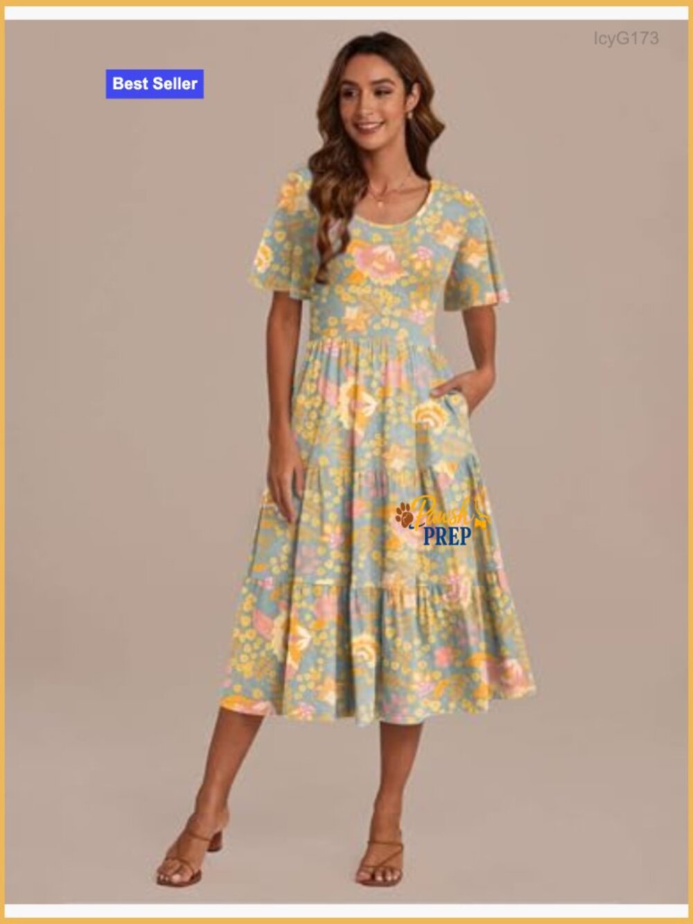 Midi Floral Flutter Sleeve Dress with Pockets Tiered Boho Casual - Picture 5 of 7